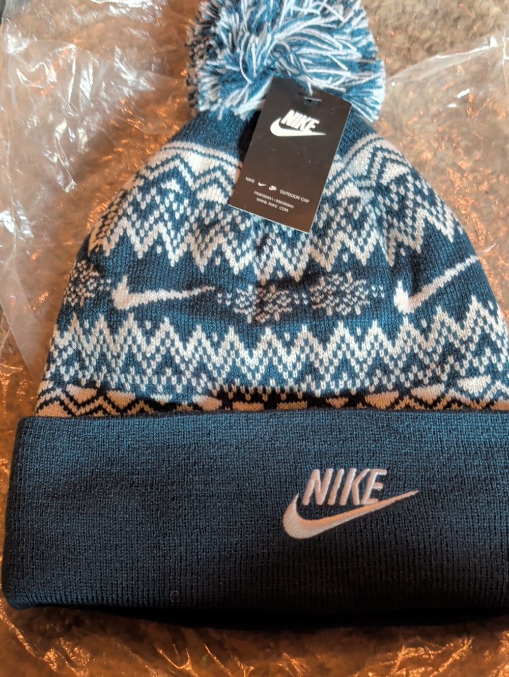Nike Teal and White Pom Beanie